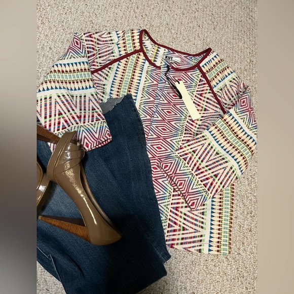 Kut from the Kloth colorful woven cropped open front jacket - Picture 3 of 14